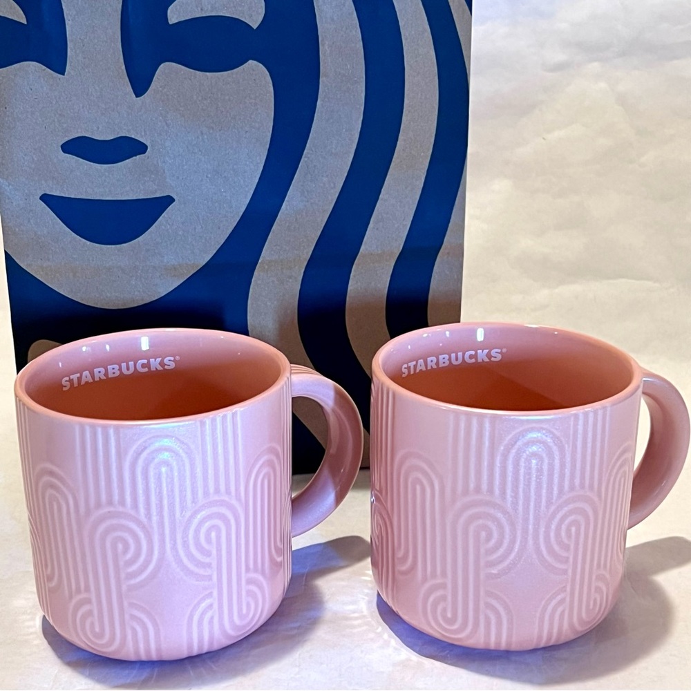 Starbucks Pastel Pink Ceramic Curved Mug Set 14oz
